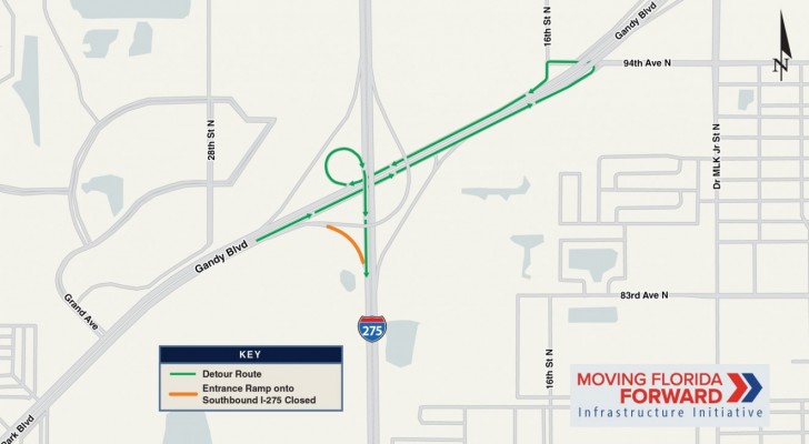Eastbound Gandy Ramp onto Southbound I-275 to be Closed Tuesday Night